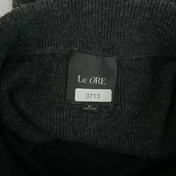 Charcoal Knit Wool High-Waisted Pants Flare Slit Le Ore Comfort Size S - Picture 5 of 11